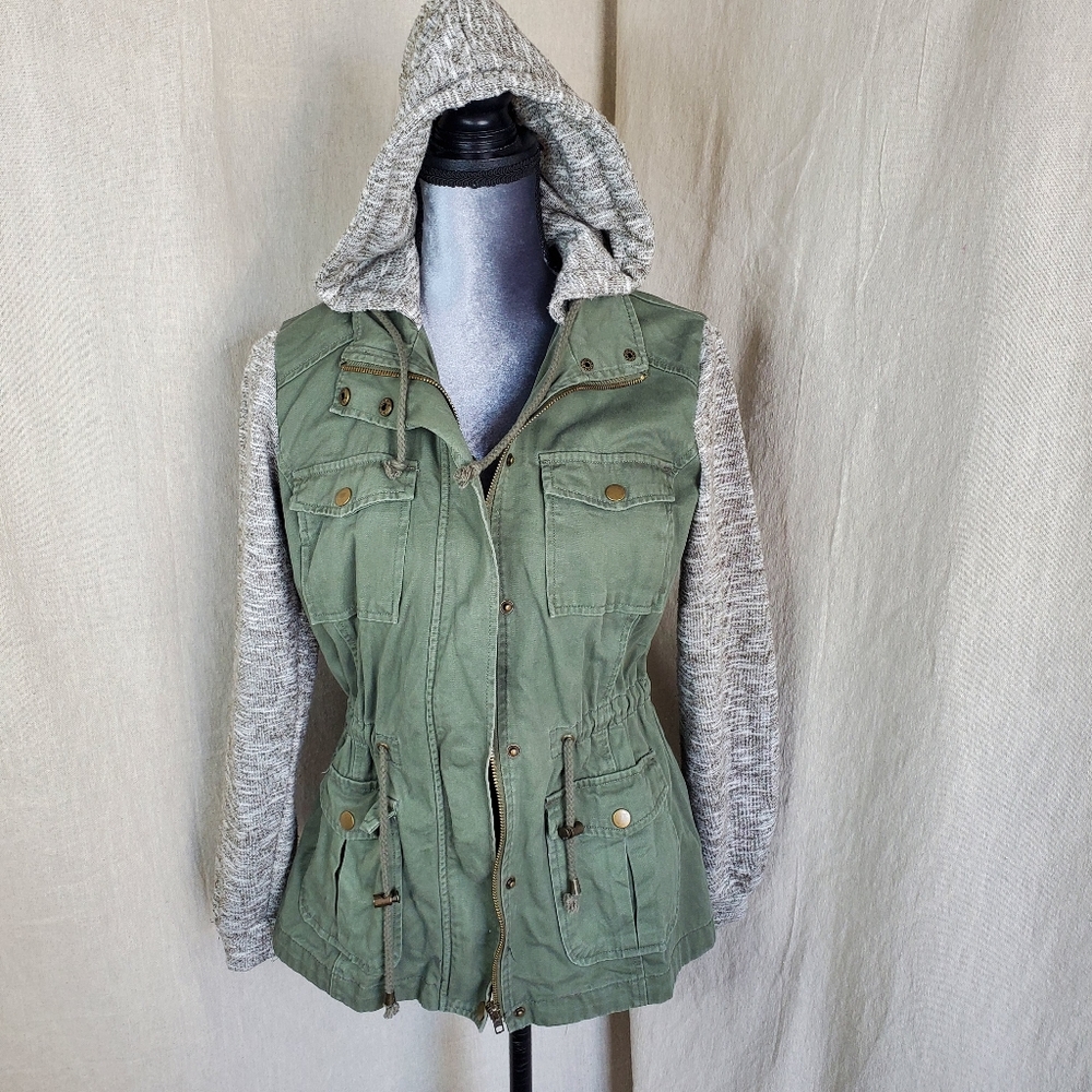 ☆☆ Sky & Sparrow Green and Gray Utility Jacket Hoodie Size Small